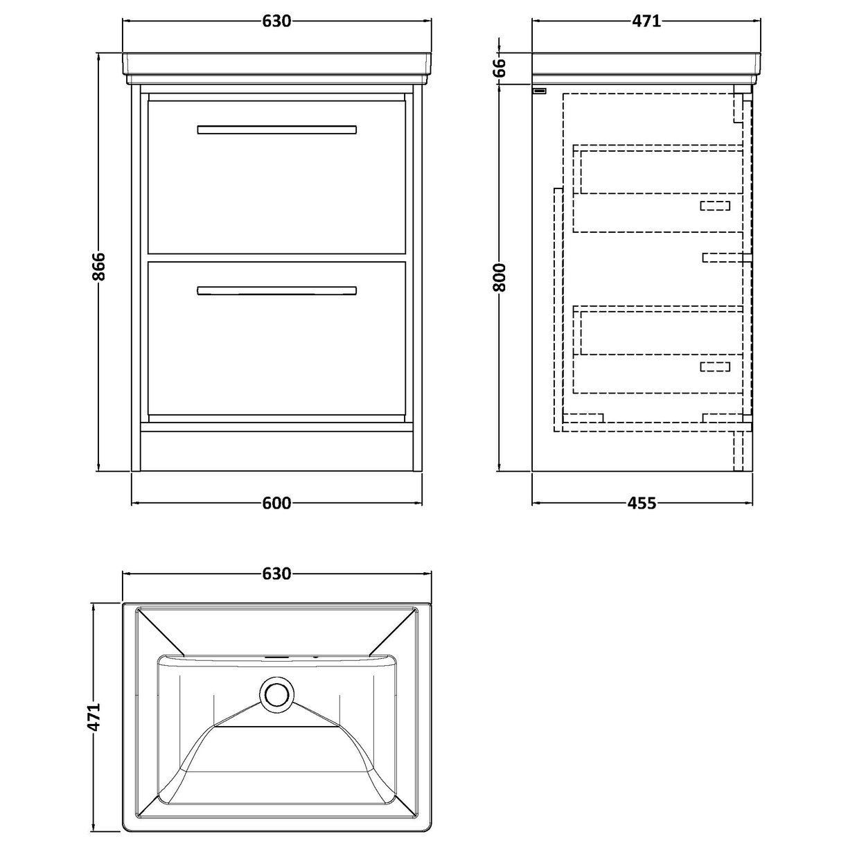 600 FS 2-Drawer Unit Classique Basin 0TH - Coastal Grey