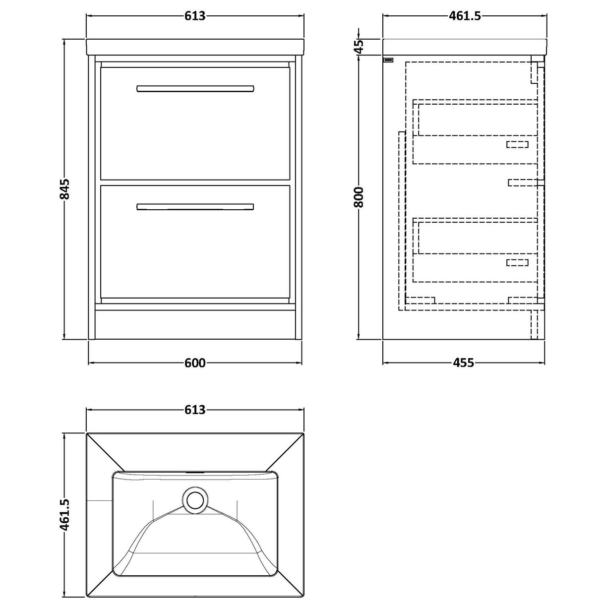 600 FS 2-Drawer Unit Contemp Basin 0TH - Coastal Grey