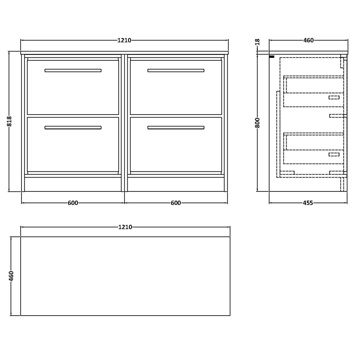 1200 FS 4-Drawer Unit & Worktop - Coastal Grey