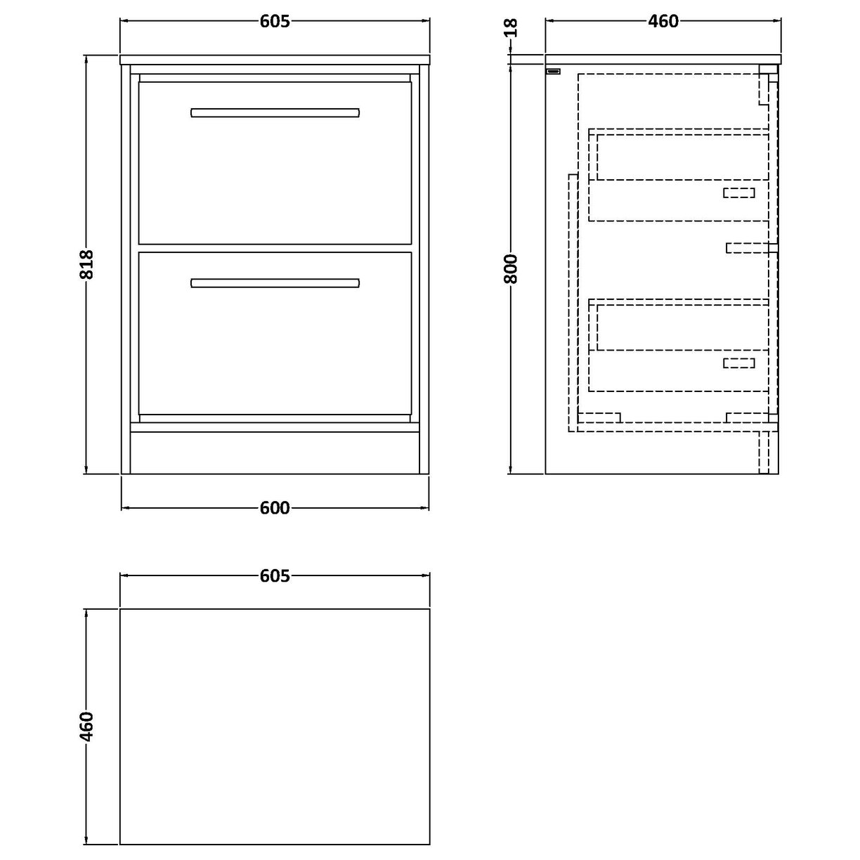 600 FS 2-Drawer Unit & Worktop - Coastal Grey