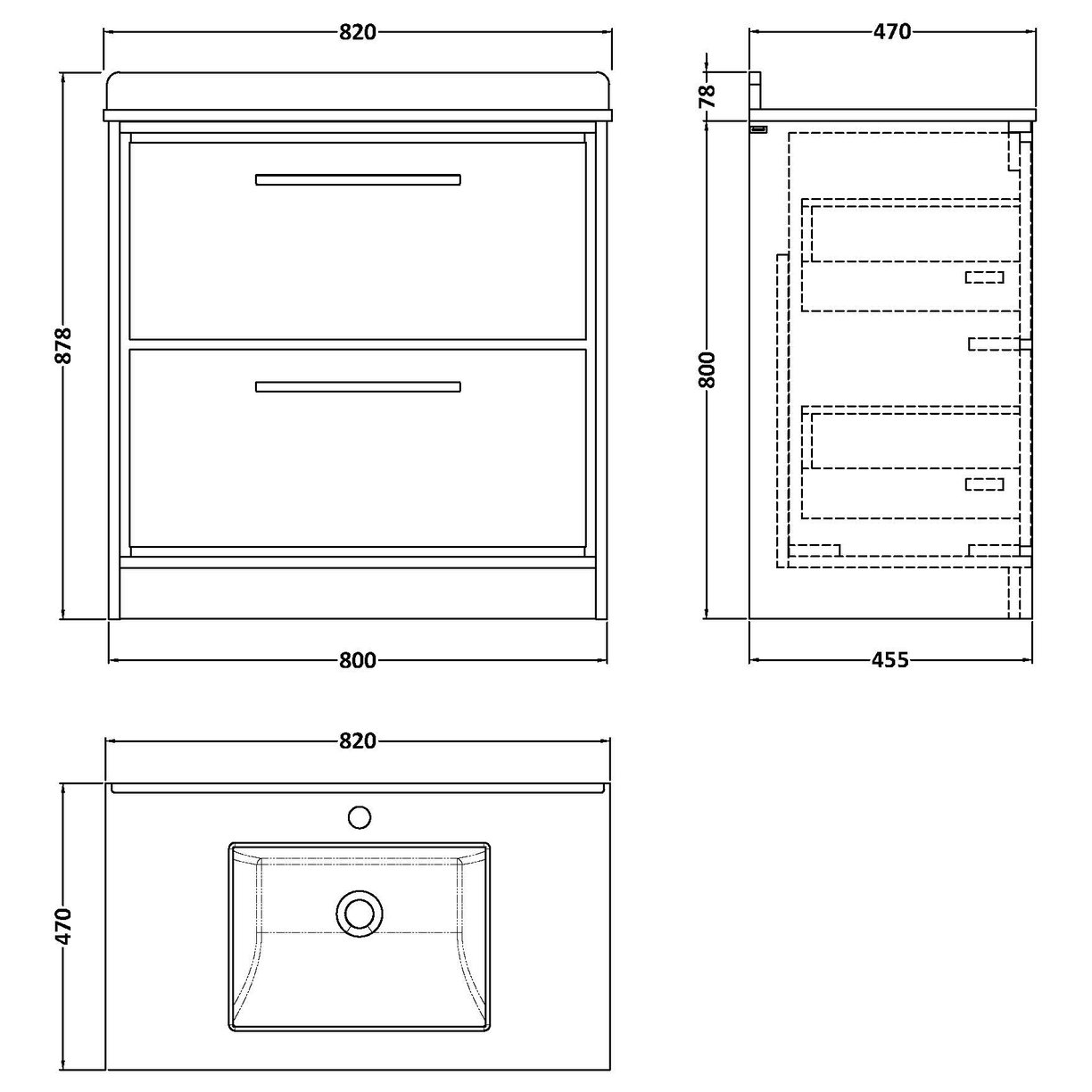 800 FS 2-Drawer Unit & Marble Basin 1TH - Coastal Grey