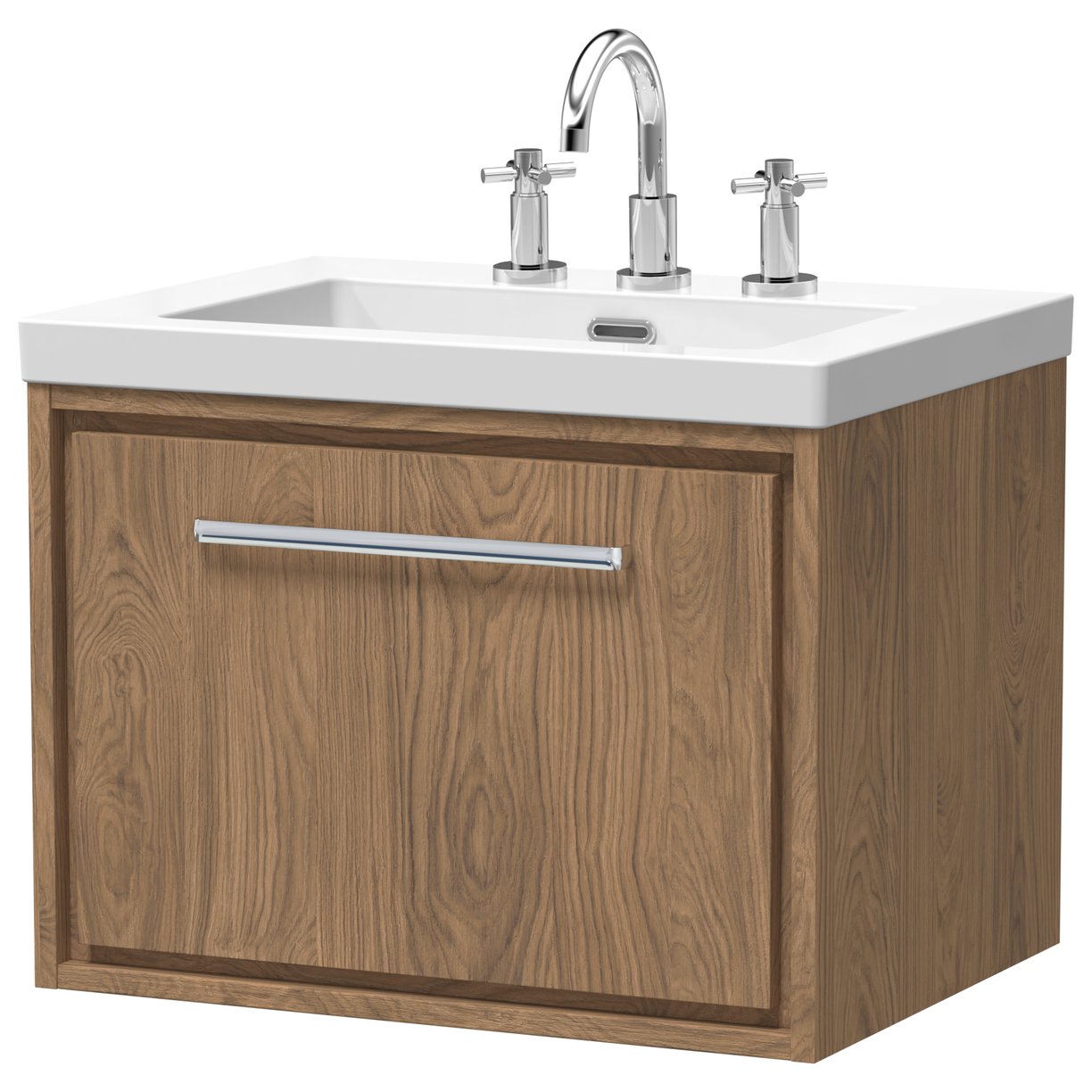 600 WH Single Drawer Unit & Basin 3TH - Antique Oak