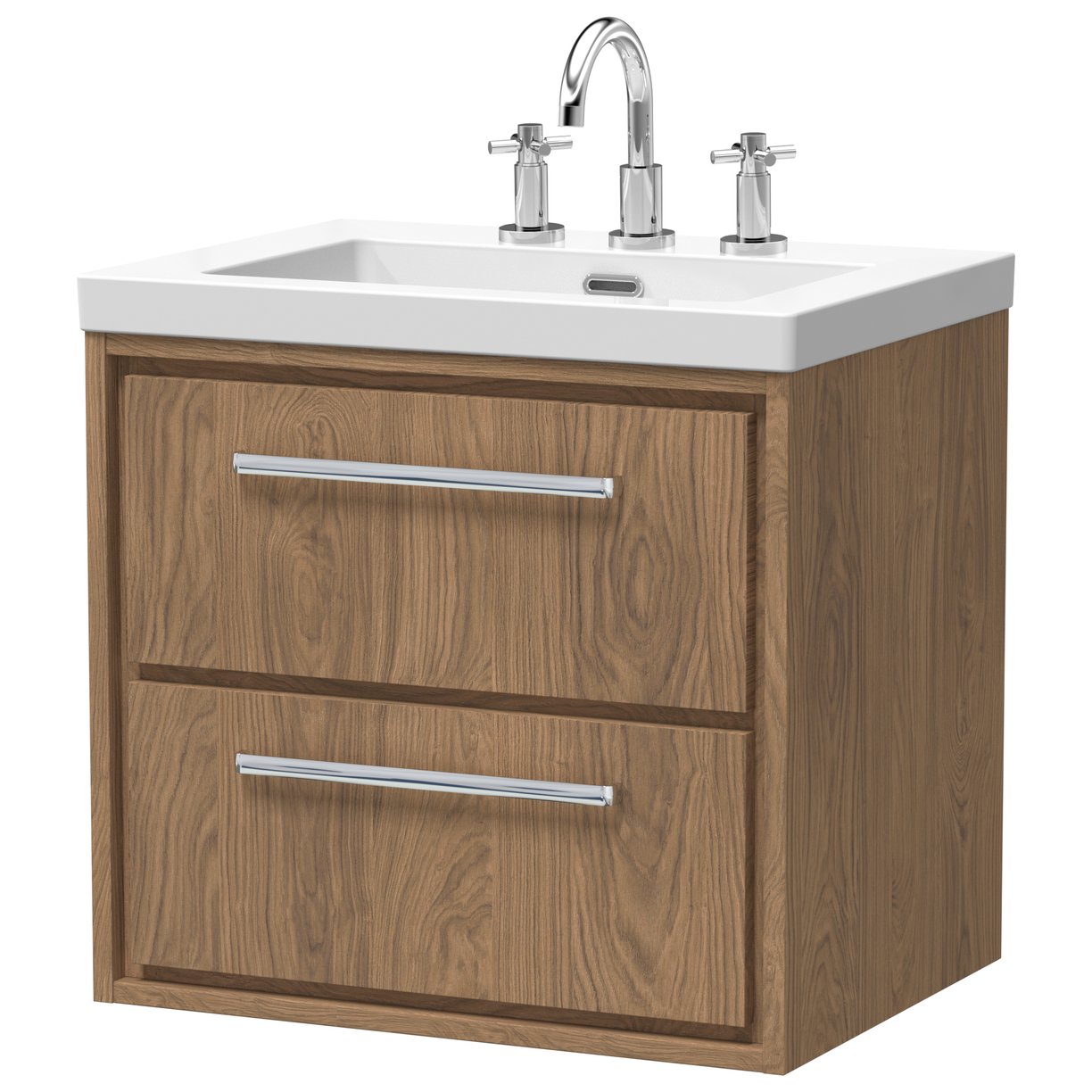 600 WH 2-Drawer Unit & Basin 3TH - Antique Oak
