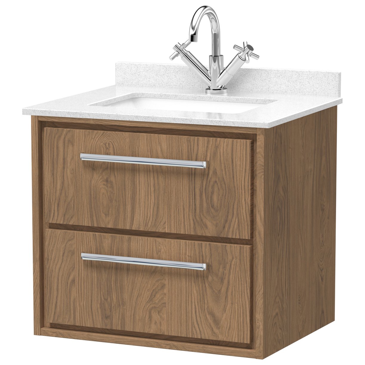 600 WH 2-Drawer Unit & Marble Worktop w Basin - Antique Oak