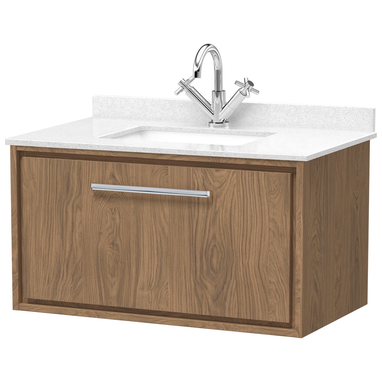 800 WH Single Drawer Unit & Marble Worktop w Basin - Antique Oak