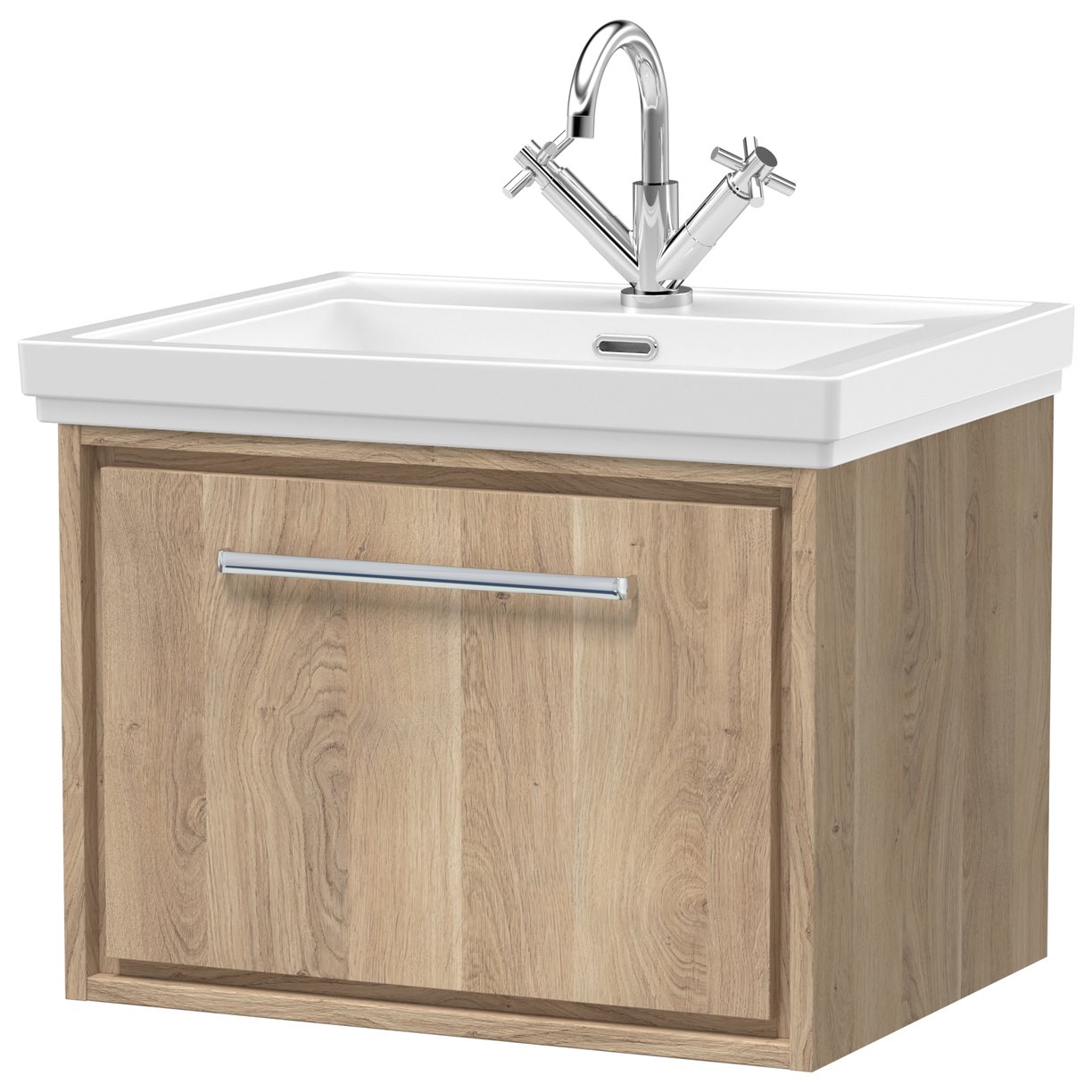 600 WH Single Drawer Unit & Basin 1TH - Bleached Oak