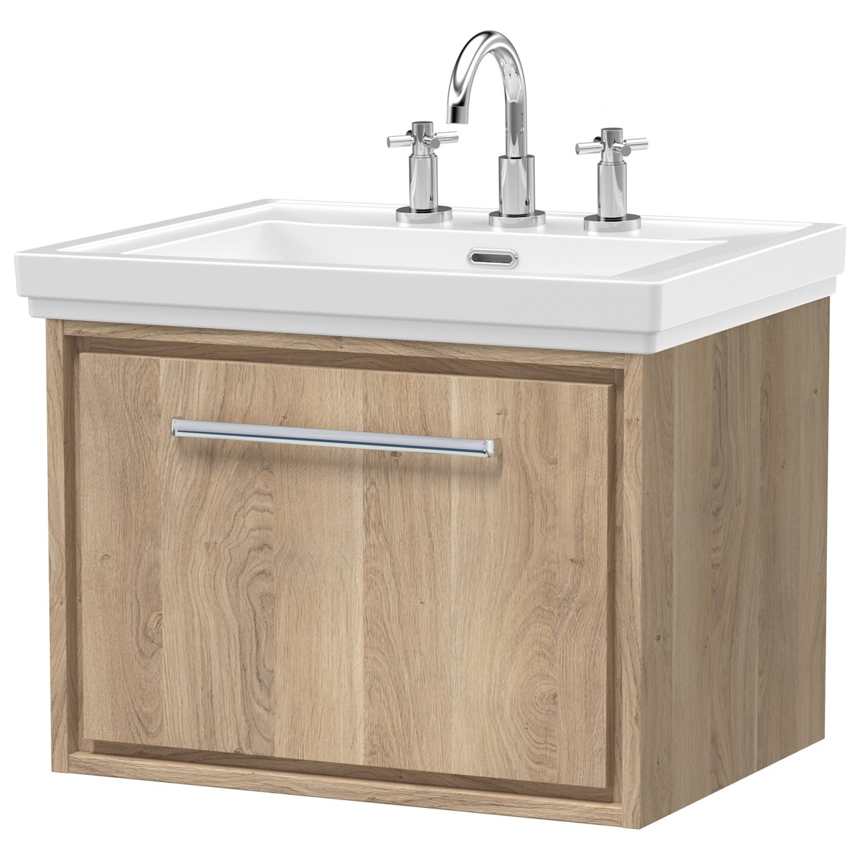 600 WH Single Drawer Unit & Basin 3TH - Bleached Oak
