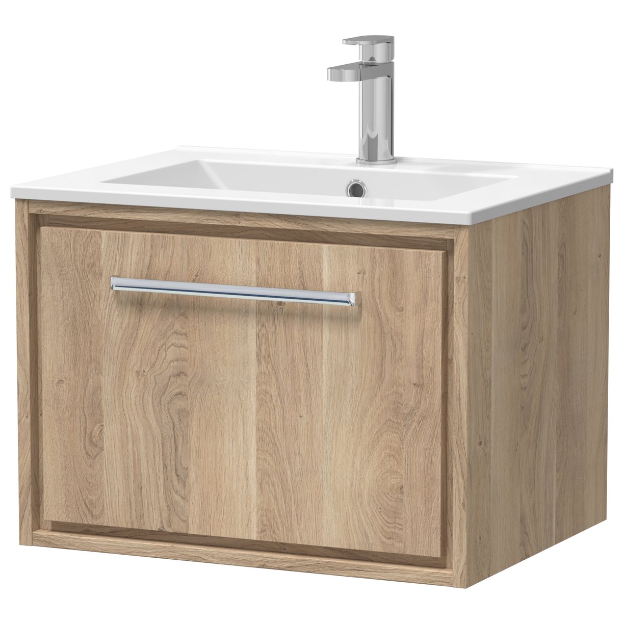 600 WH Single Drawer Unit & Basin 1TH - Bleached Oak