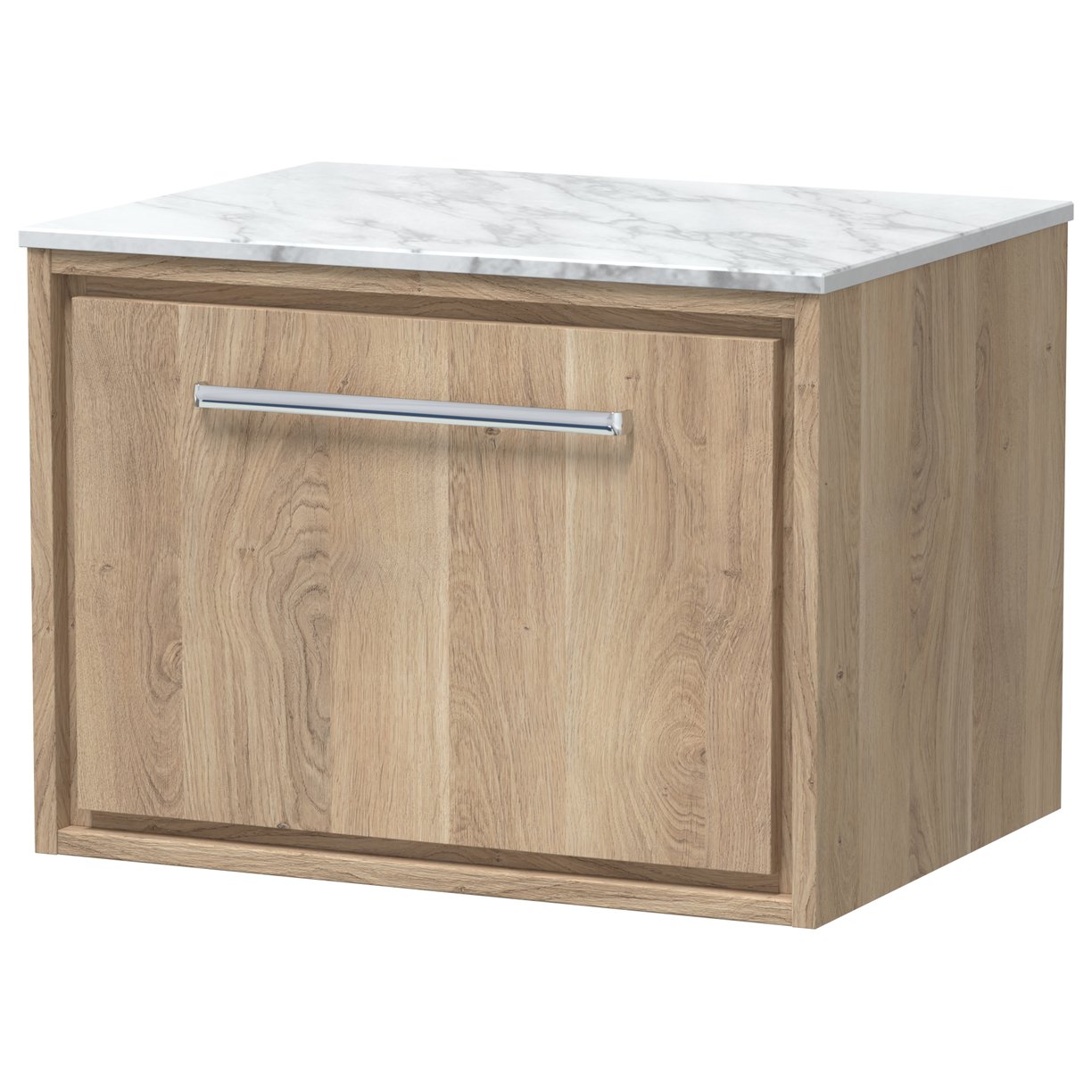 600 WH Single Drawer Unit & Marble Worktop - Bleached Oak