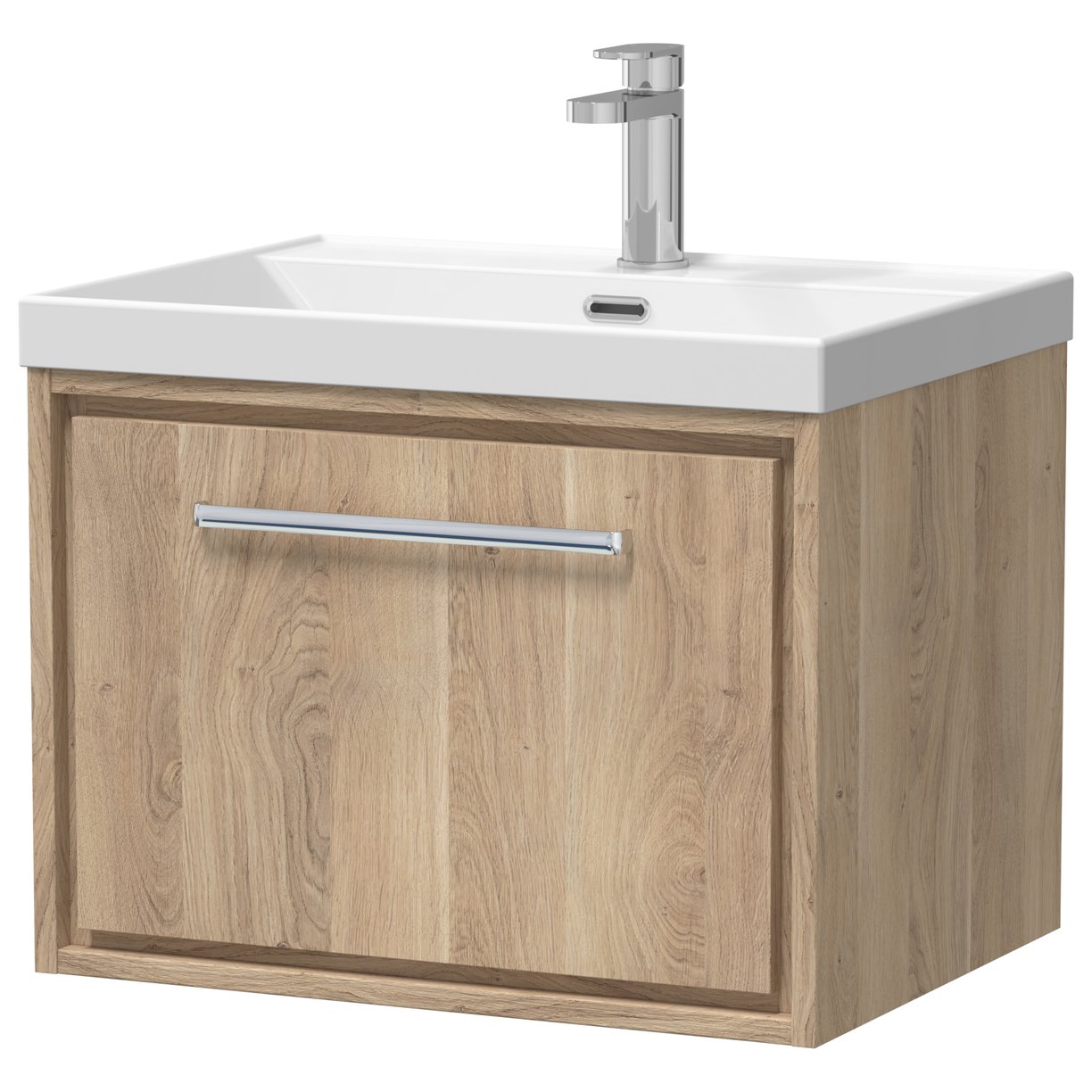 600 WH Single Drawer Unit & Basin 1TH - Bleached Oak