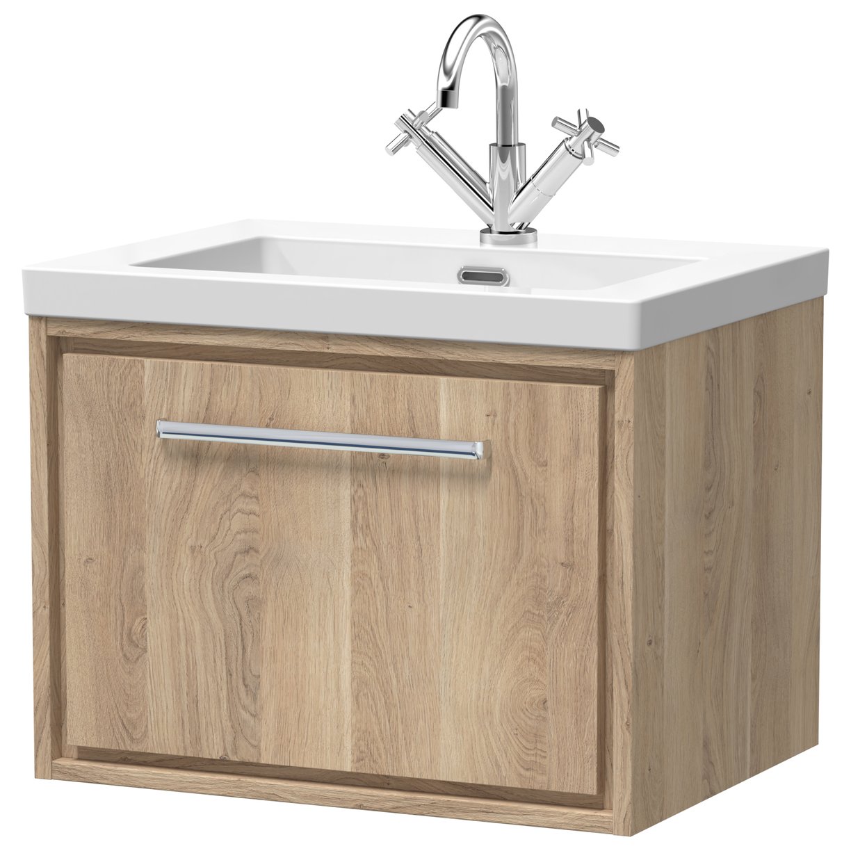 600 WH Single Drawer Unit & Basin 1TH - Bleached Oak