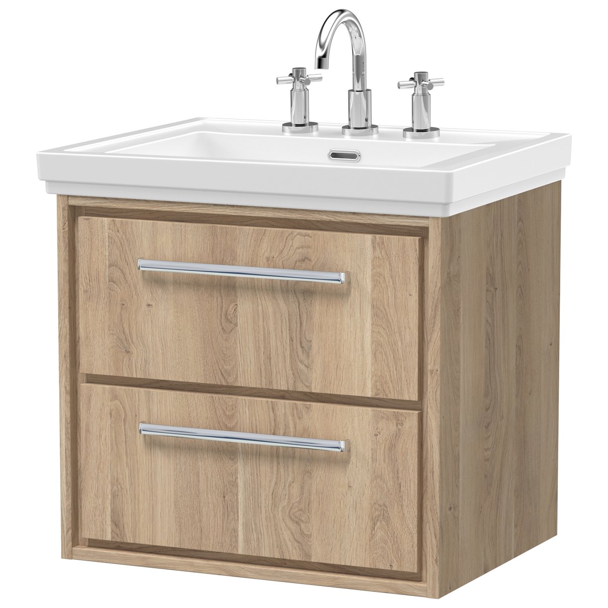 600 WH 2-Drawer Unit & Basin 3TH - Bleached Oak