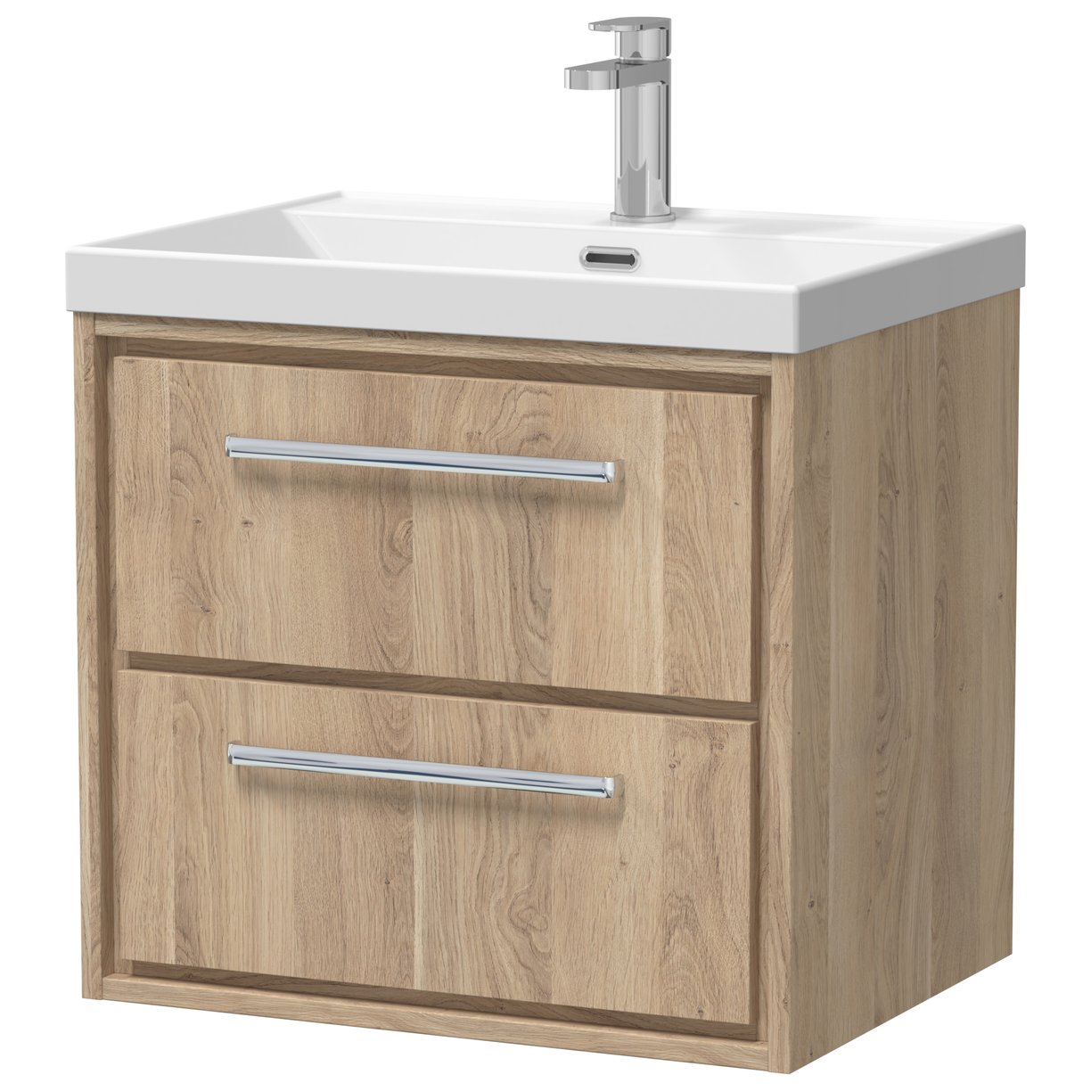600 WH 2-Drawer Unit & Basin 1TH - Bleached Oak