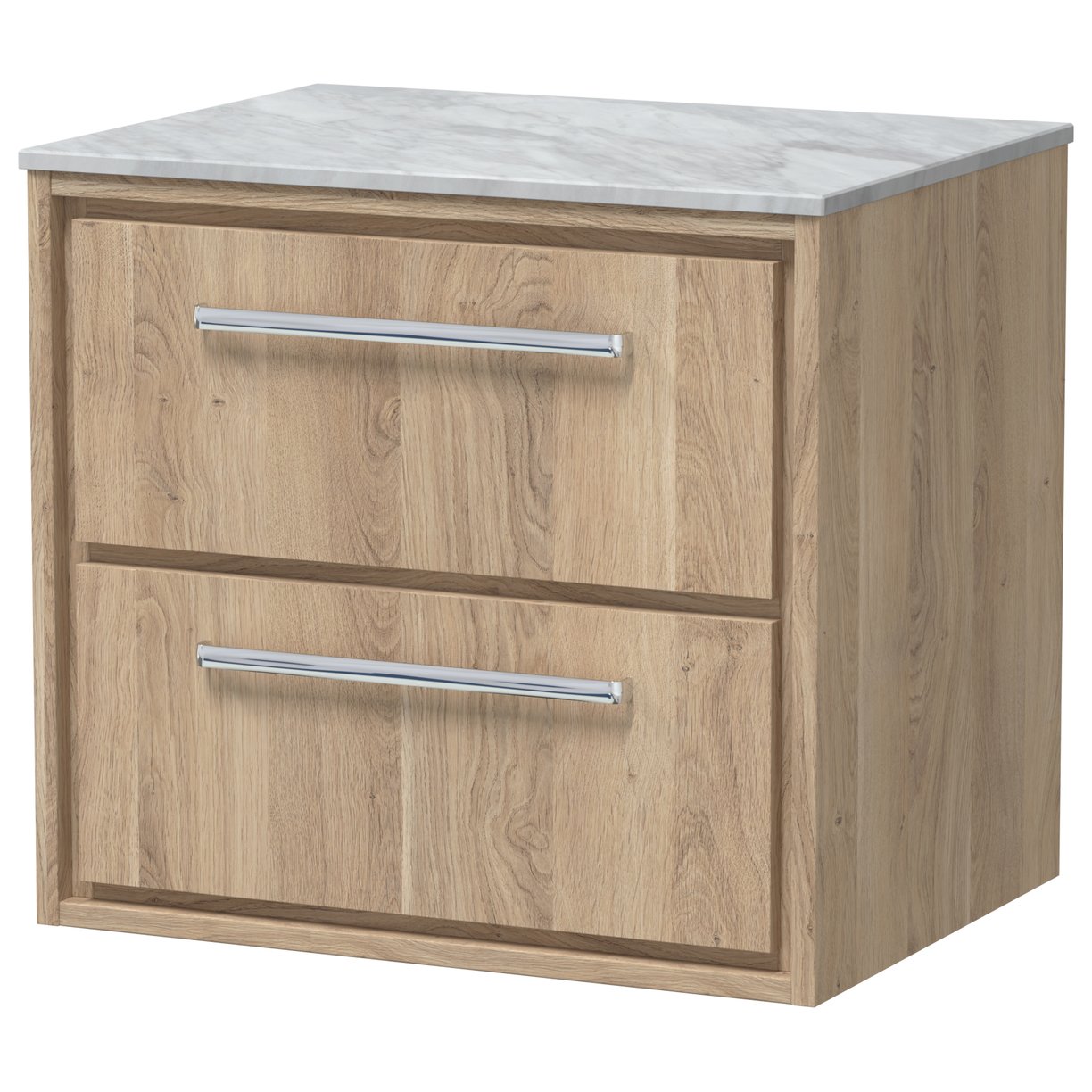 600 WH 2-Drawer Unit & Marble Worktop - Bleached Oak