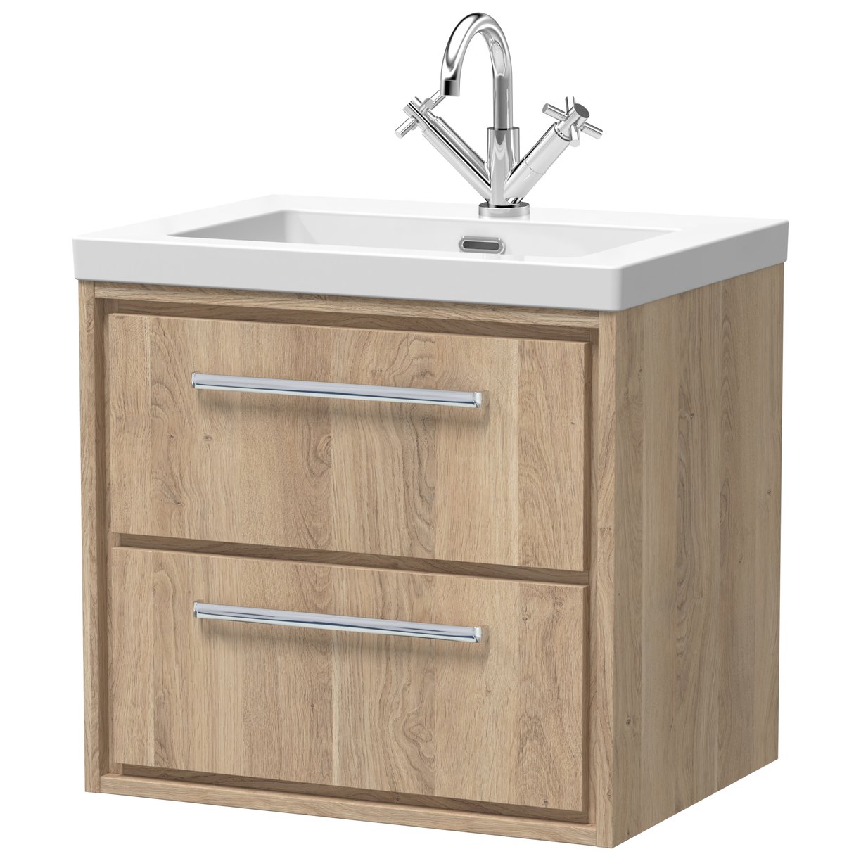 600 WH 2-Drawer Unit & Basin 1TH - Bleached Oak