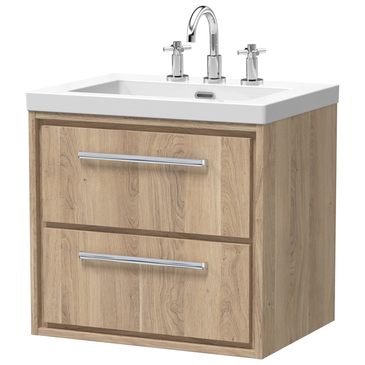 600 WH 2-Drawer Unit & Basin 3TH - Bleached Oak