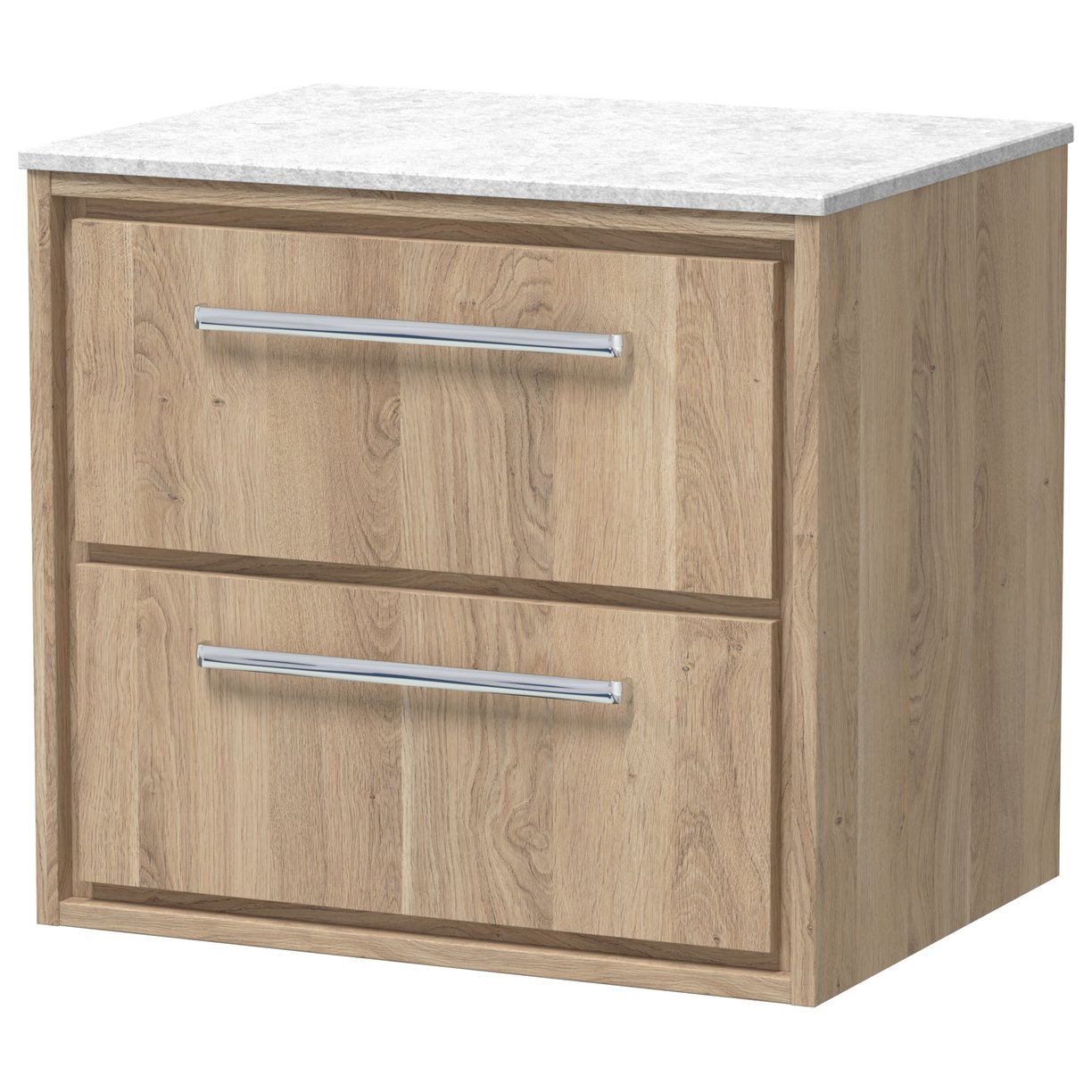 600 WH 2-Drawer Unit & Marble Worktop - Bleached Oak