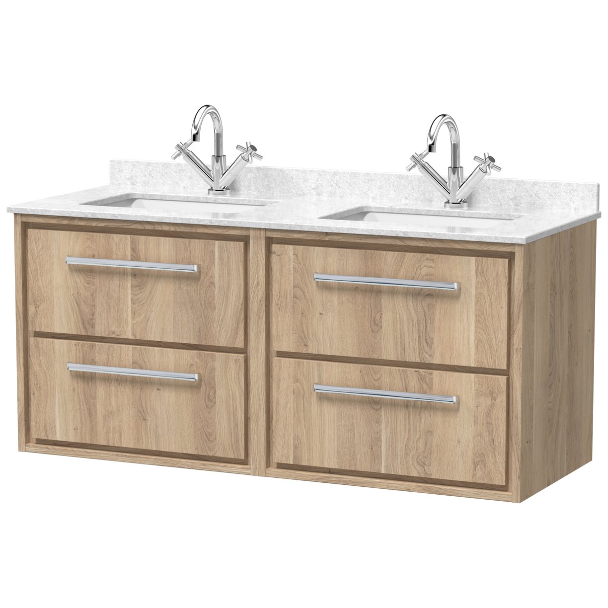 1200 WH 4-Drawer Unit & Marble Worktop w Basin - Bleached Oak