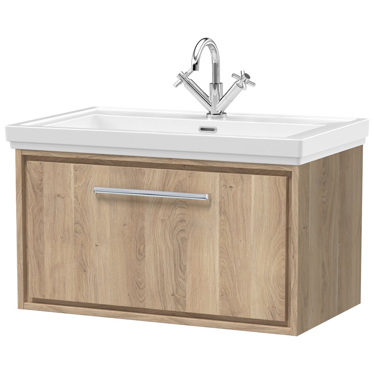 800 WH Single Drawer Unit & Basin 1TH - Bleached Oak