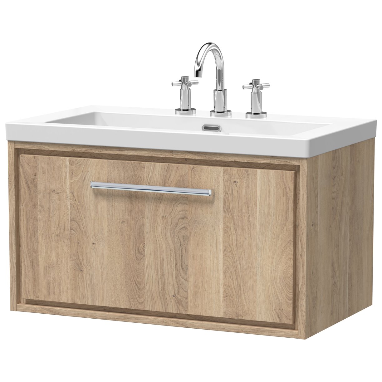 800 WH Single Drawer Unit & Basin 3TH - Bleached Oak