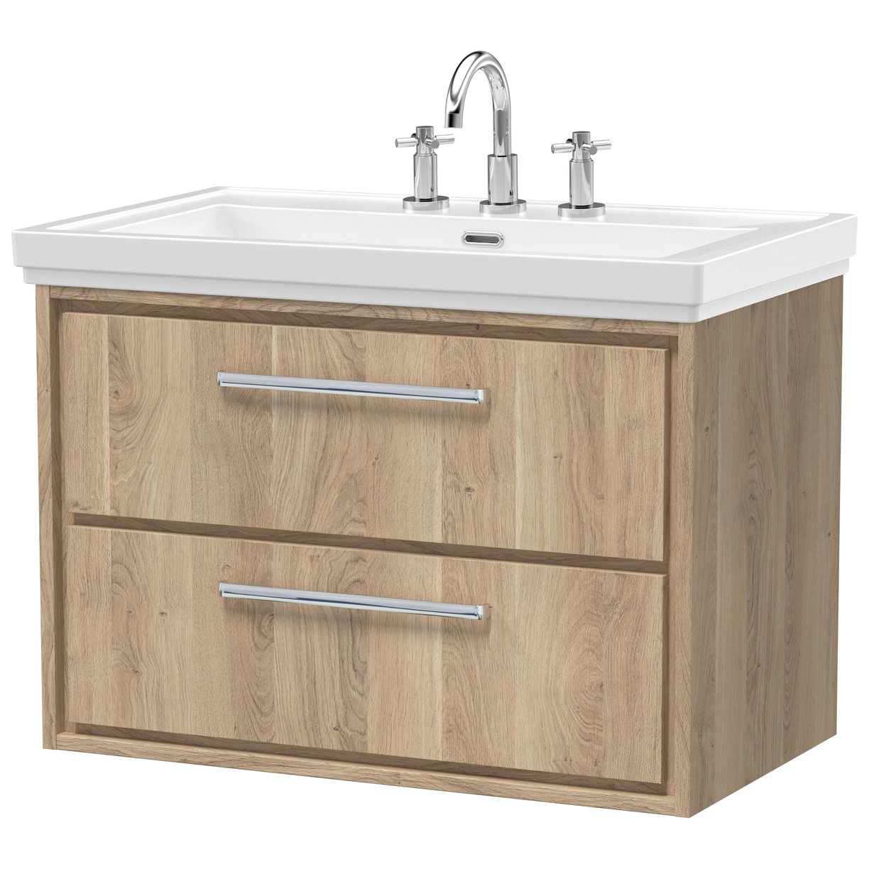 800 WH 2-Drawer Unit & Basin 3TH - Bleached Oak