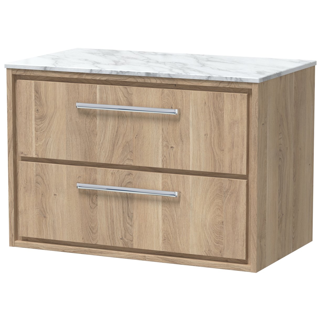 800 WH 2-Drawer Unit & Marble Worktop - Bleached Oak