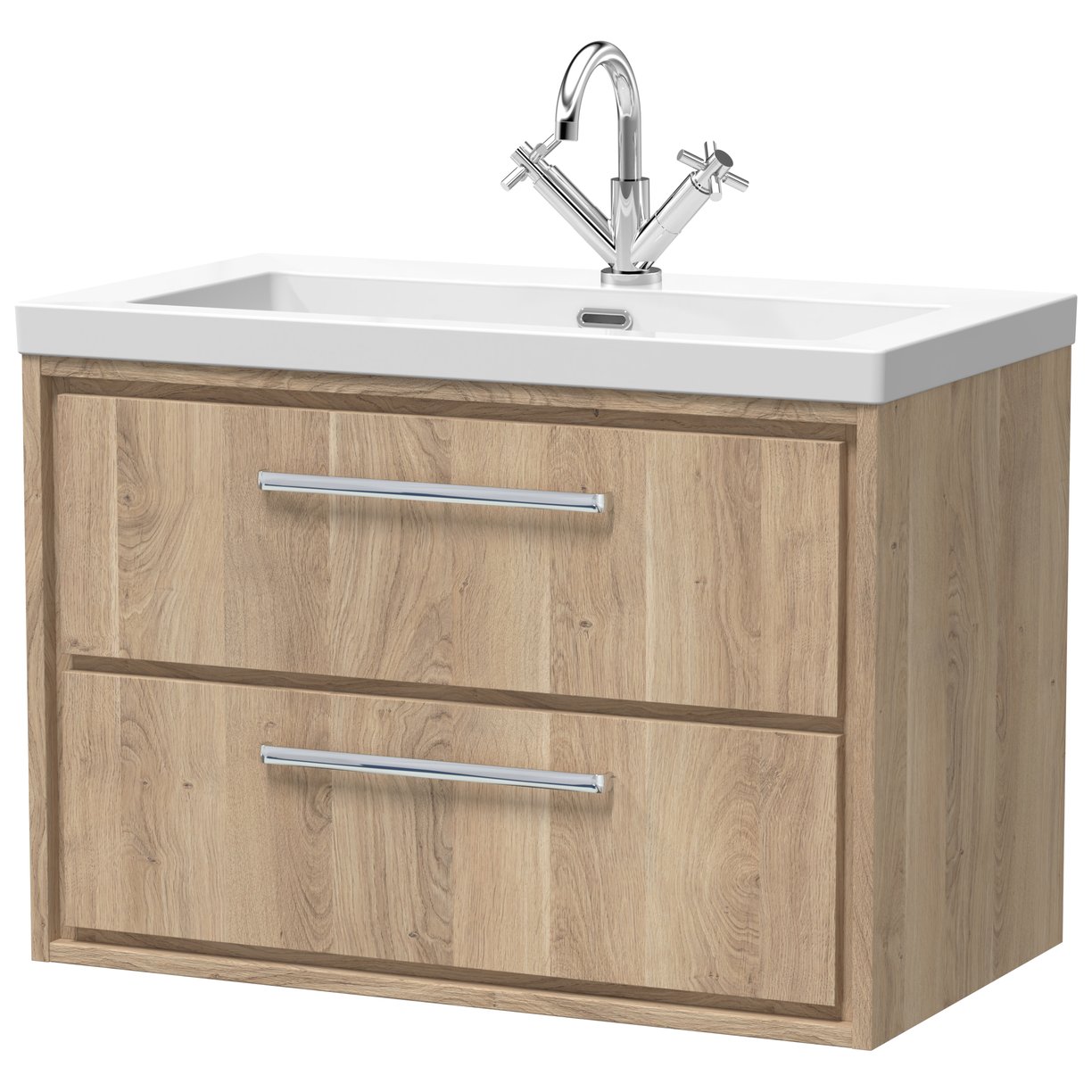 800 WH 2-Drawer Unit & Basin 1TH - Bleached Oak