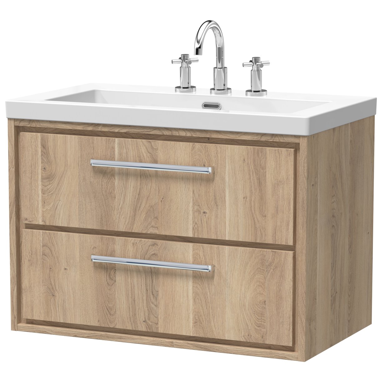 800 WH 2-Drawer Unit & Basin 3TH - Bleached Oak