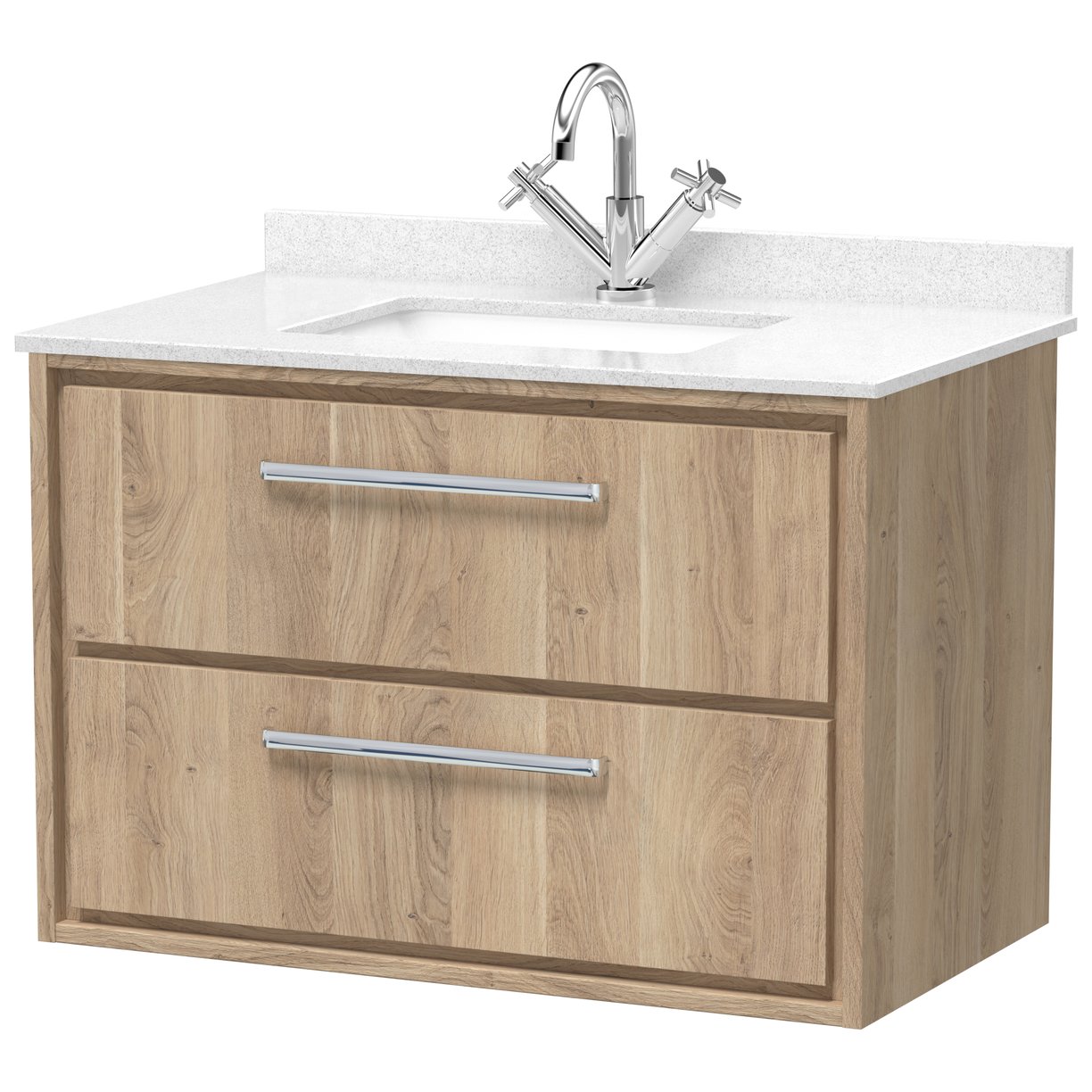 800 WH 2-Drawer Unit & Marble Worktop w Basin - Bleached Oak