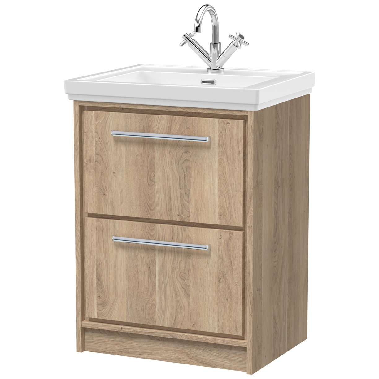 600 FS 2-Drawer Unit & Basin 1TH - Bleached Oak
