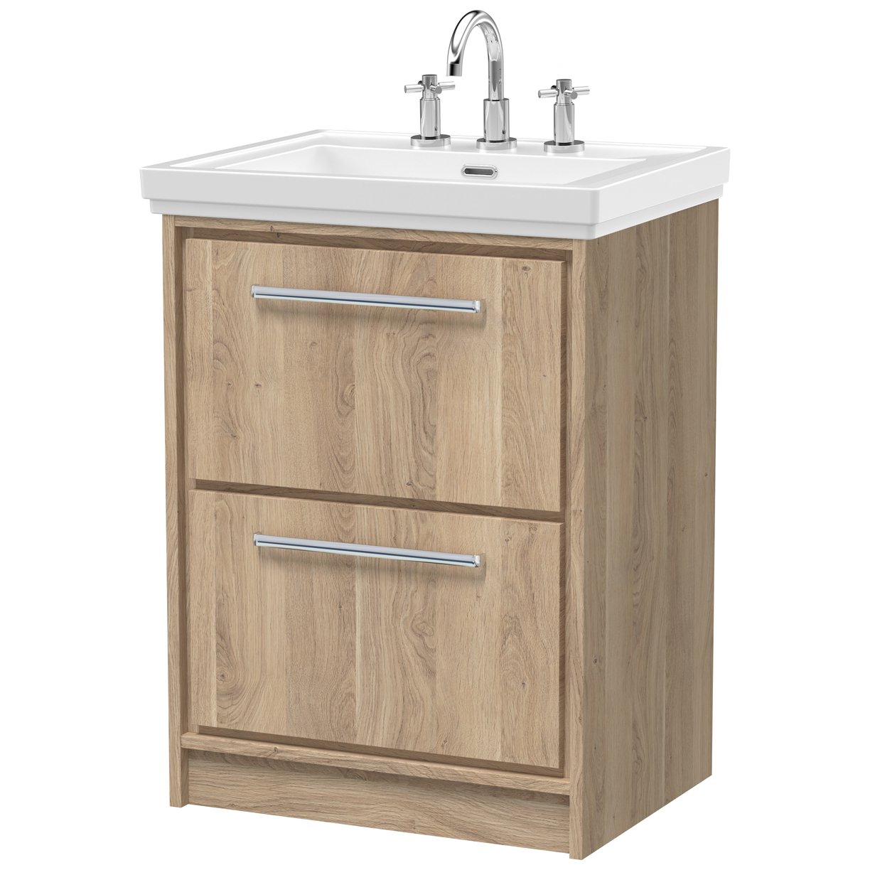 600 FS 2-Drawer Unit & Basin 3TH - Bleached Oak