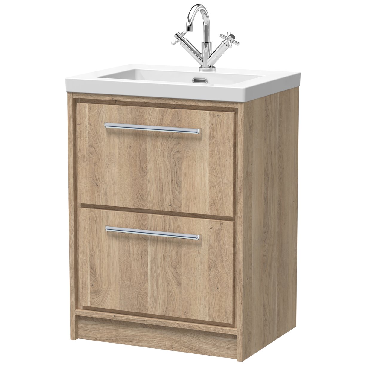 600 FS 2-Drawer Unit & Basin 1TH - Bleached Oak