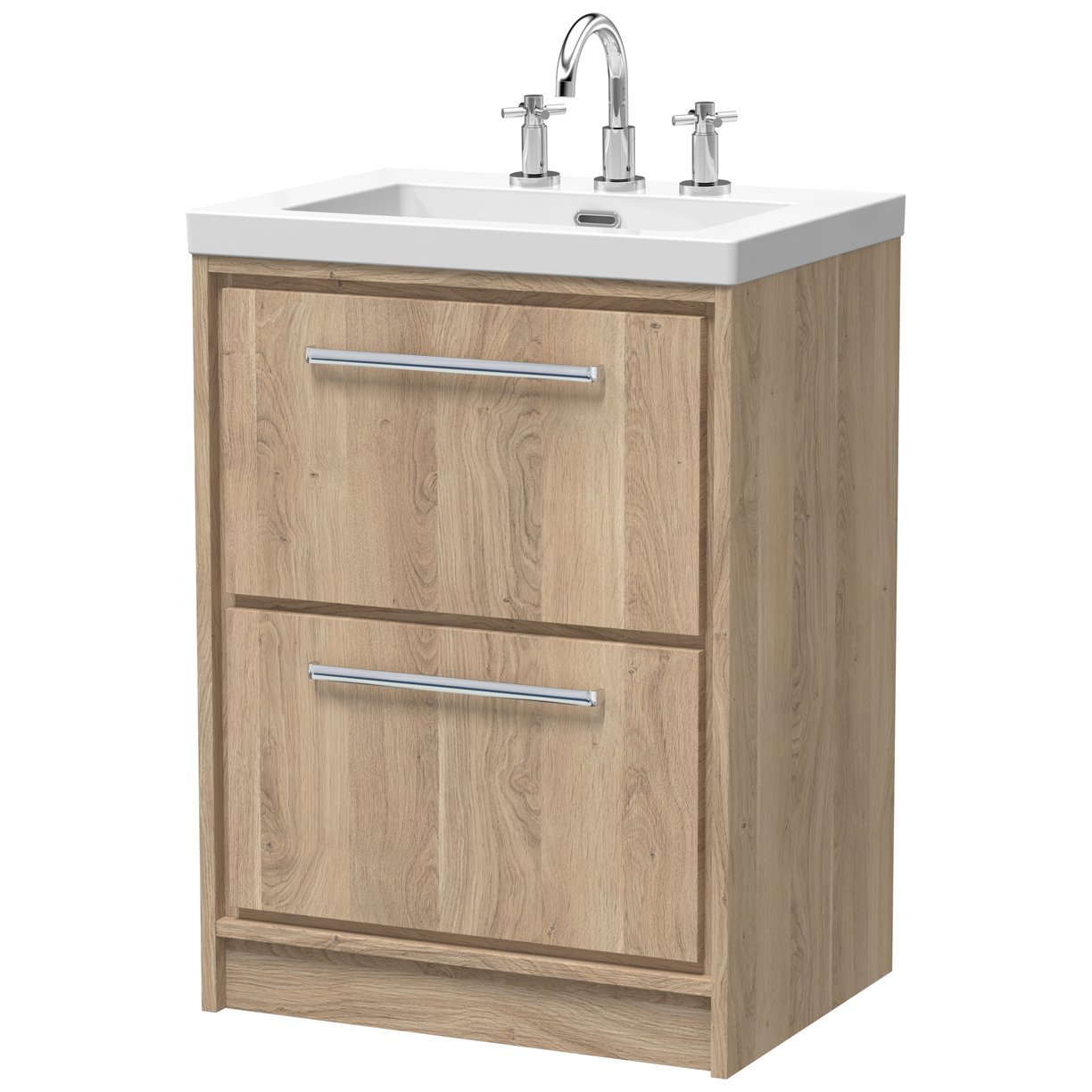 600 FS 2-Drawer Unit & Basin 3TH - Bleached Oak