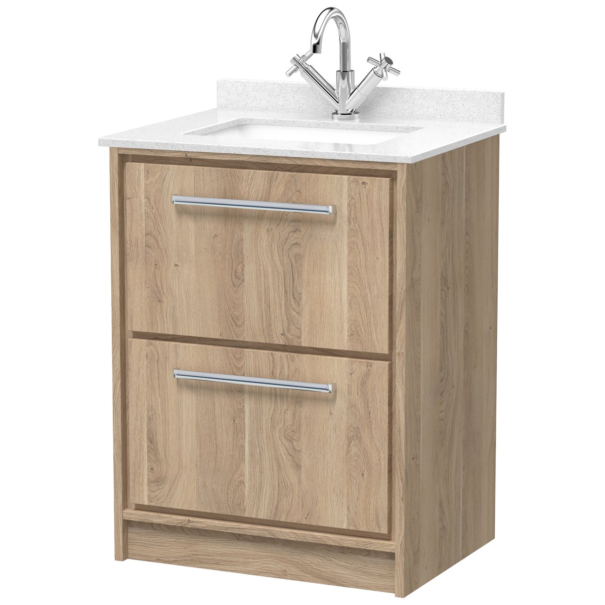 600 FS 2-Drawer Unit & Marble Worktop w Basin - Bleached Oak