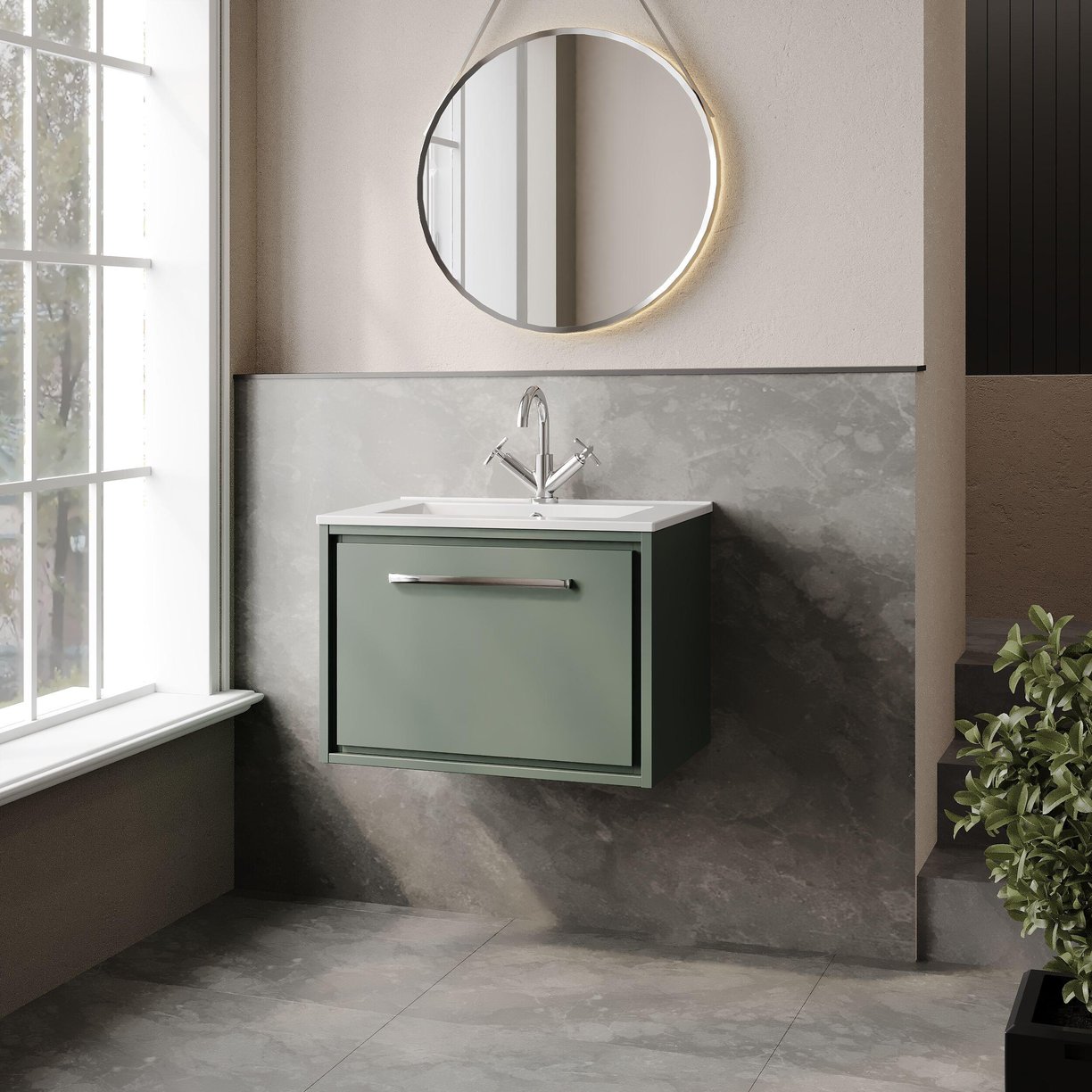 600 WH 1-Drwr Unit Minimalist Basin 1TH - Fern Green