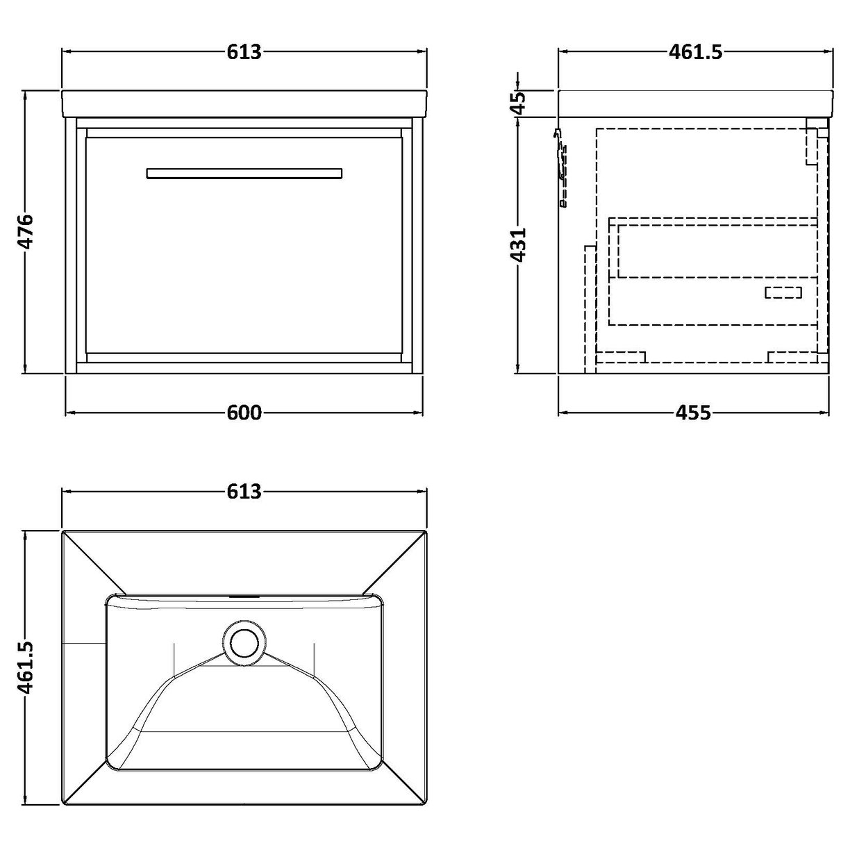 600 WH 1-Drawer Unit Contemp Basin 0TH - Fern Green