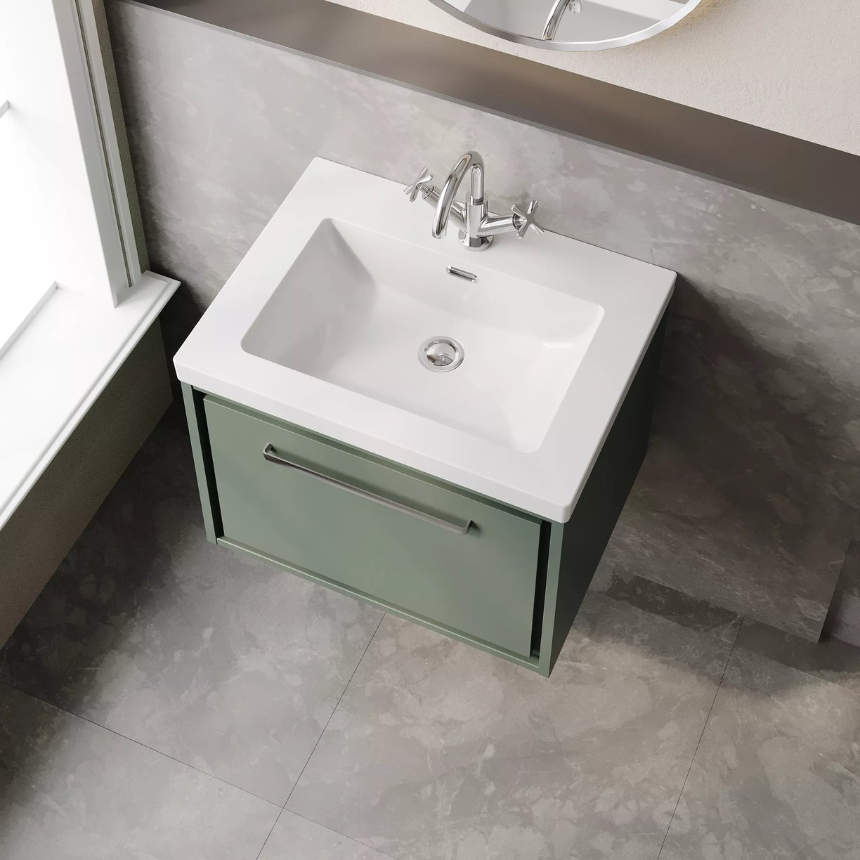 600 WH 1-Drawer Unit Contemp Basin 1TH - Fern Green
