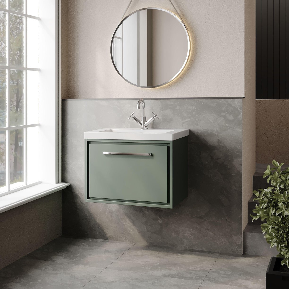 600 WH 1-Drawer Unit Contemp Basin 1TH - Fern Green