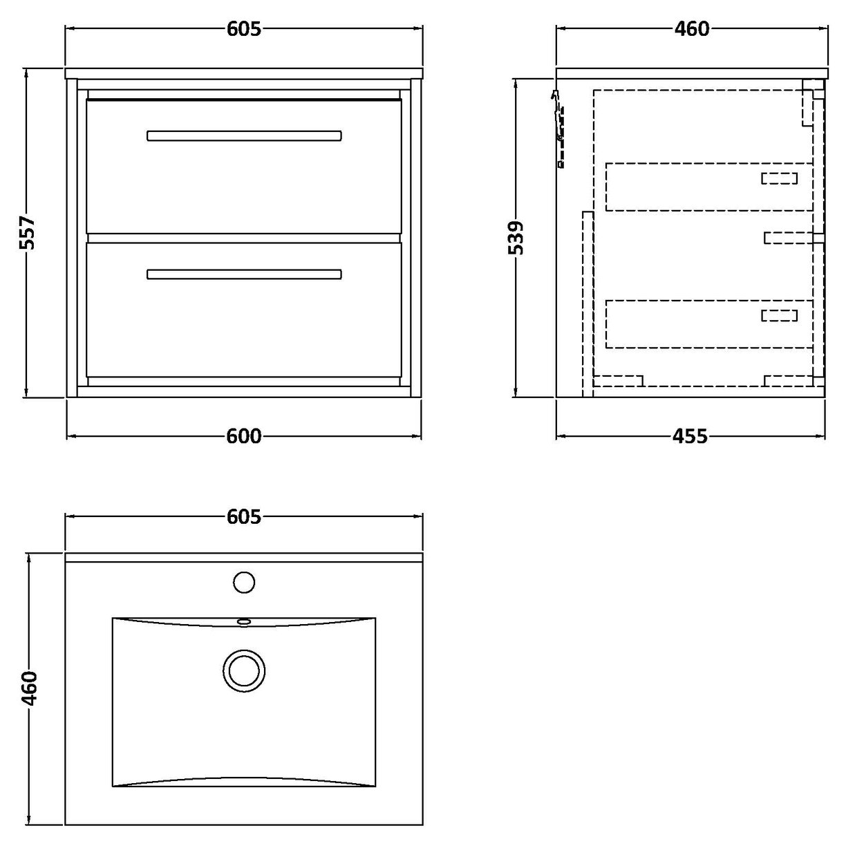 600 WH 2-Drwr Unit Minimalist Basin 1TH - Fern Green