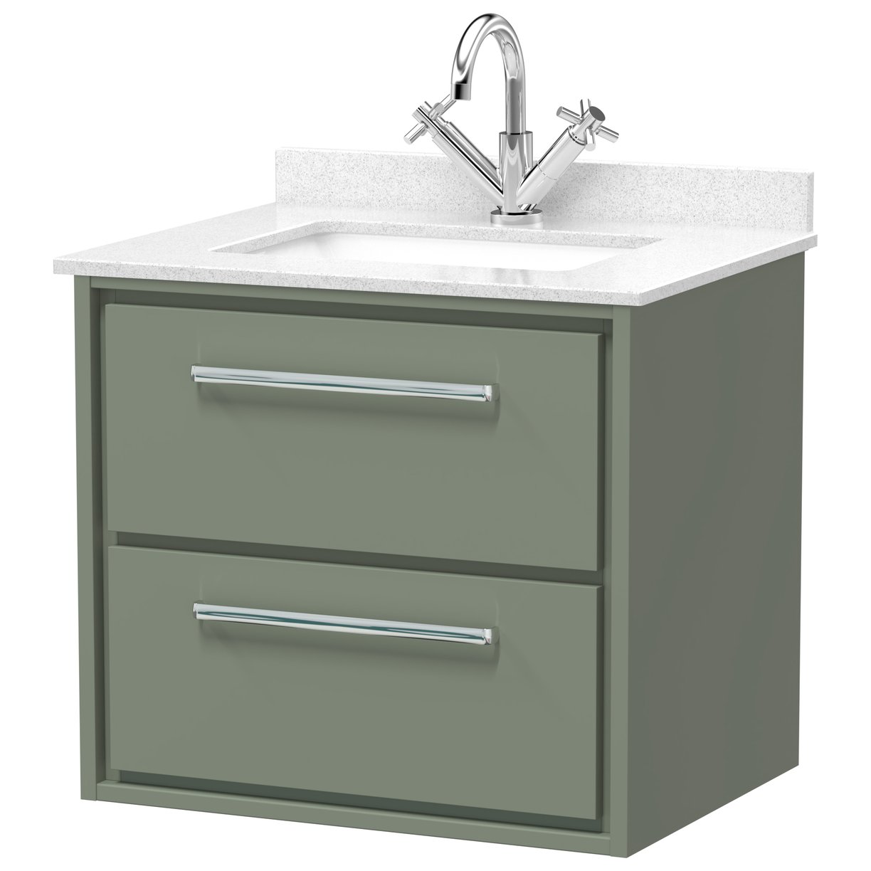 600 WH 2-Drawer Unit & Marble Basin 1TH - Fern Green
