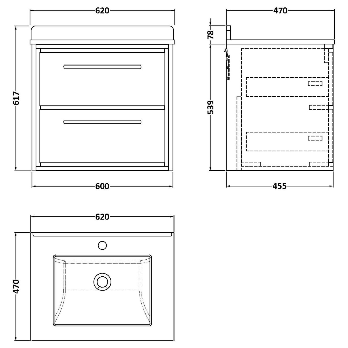 600 WH 2-Drawer Unit & Marble Basin 1TH - Fern Green