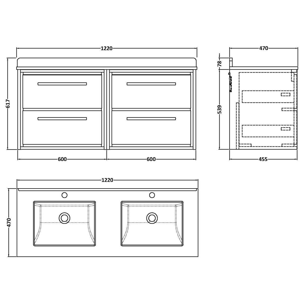 1200 WH 4-Drwr Unit Twn Marble Basin 1TH - Fern Green