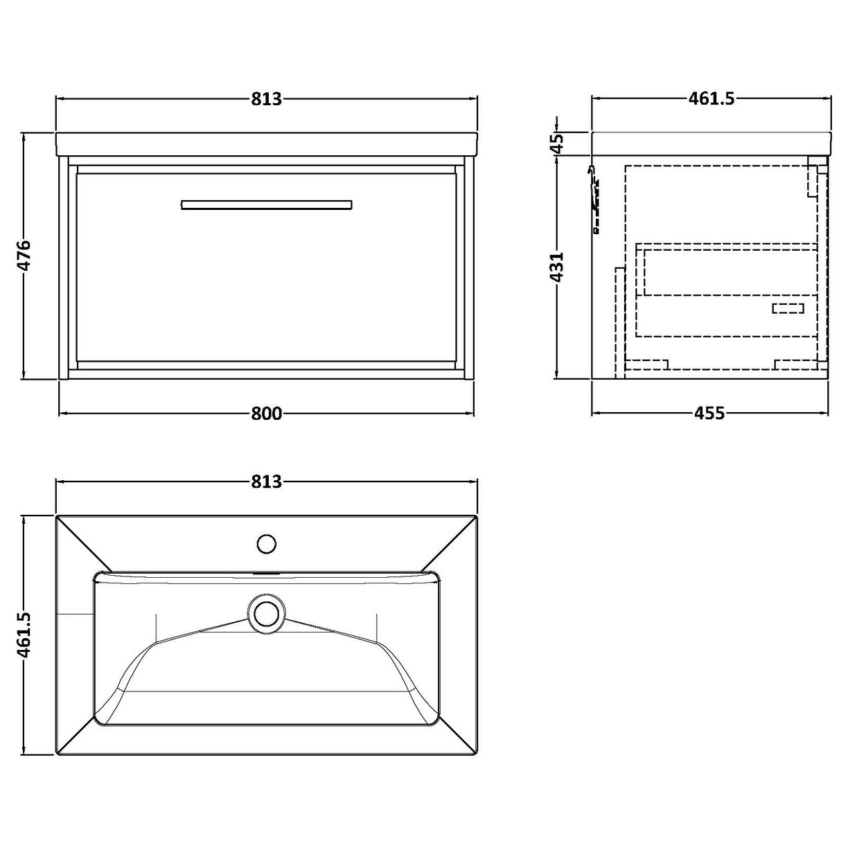 800 WH 1-Drawer Unit Contemp Basin 1TH - Fern Green