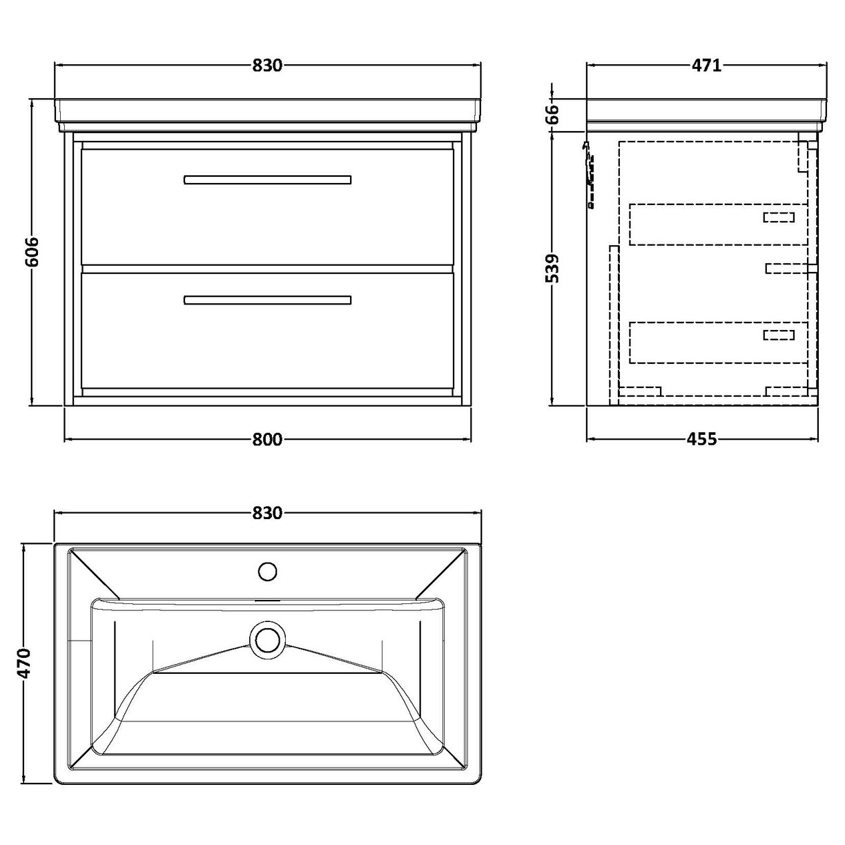 800 WH 2-Drawer Unit Classique Basin 1TH - Fern Green