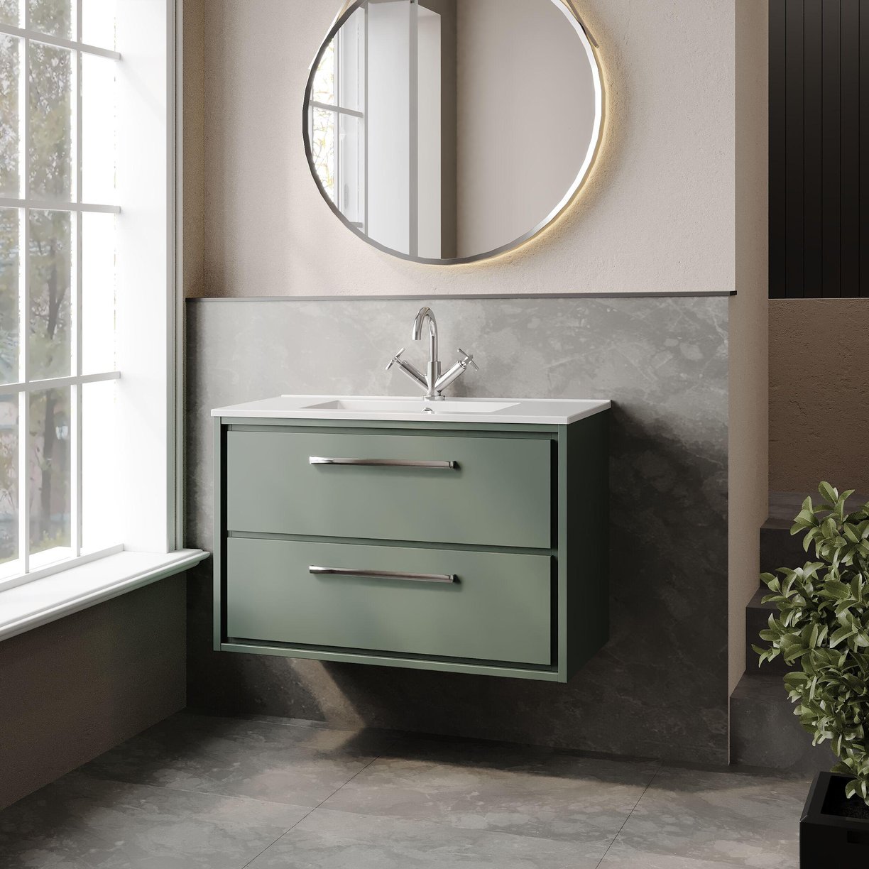800 WH 2-Drwr Unit Minimalist Basin 1TH - Fern Green