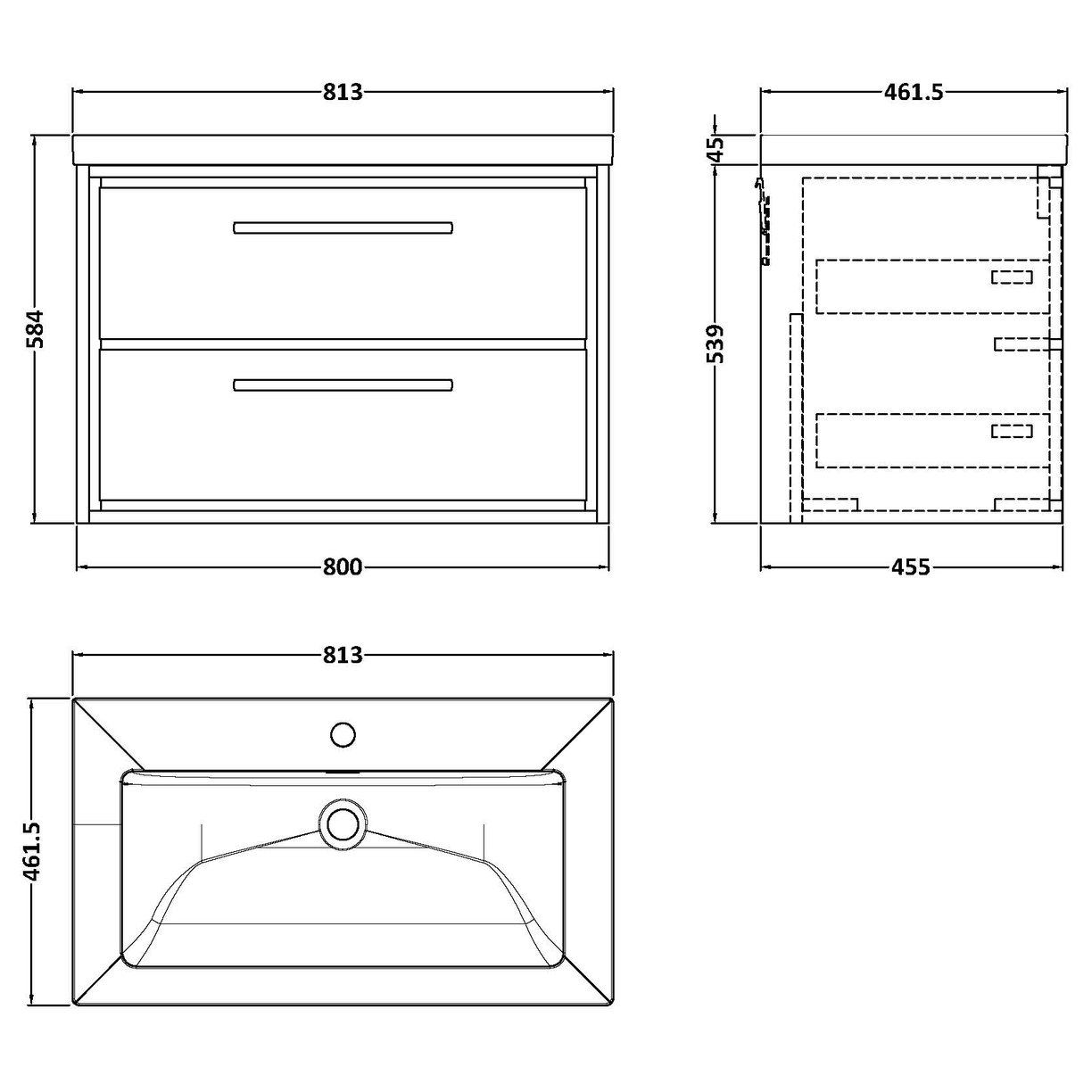 800 WH 2-Drawer Unit Contemp Basin 1TH - Fern Green