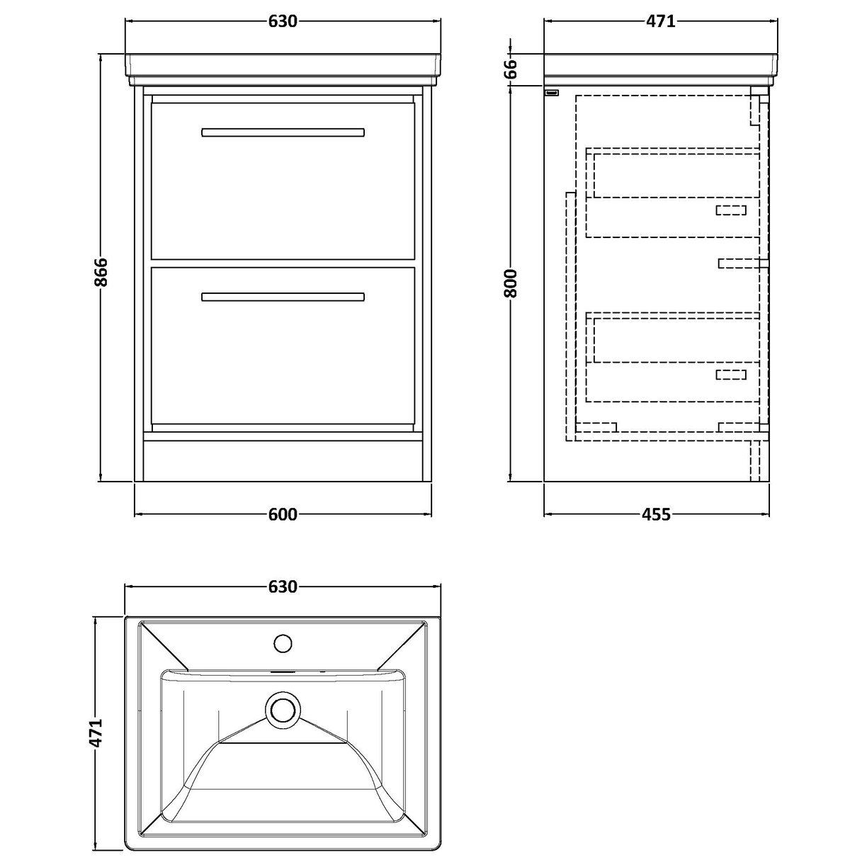 600 FS 2-Drawer Unit Classique Basin 1TH - Fern Green
