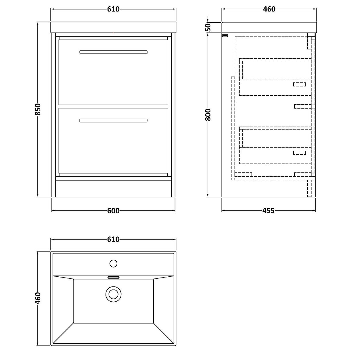 600 FS 2-Drawer Unit Thin Edge Basin 1TH - Fern Green