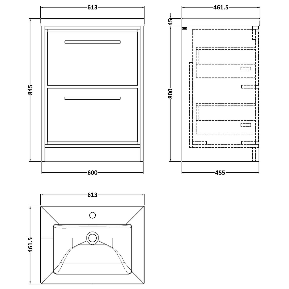600 FS 2-Drawer Unit Contemp Basin 1TH - Fern Green