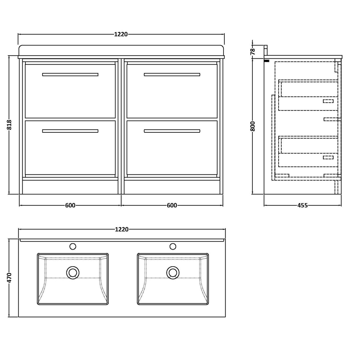 1200 FS 4-Drawer Unit Twn Marble Basin 1TH - Fern Green